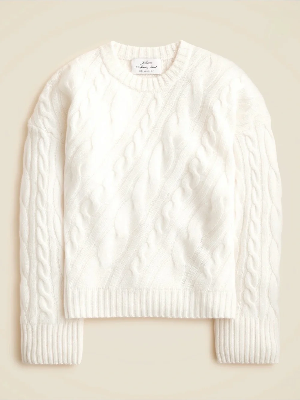 NWT J. CREW Spring Street 100% cashmere twisted cable-knit sweater ivory M